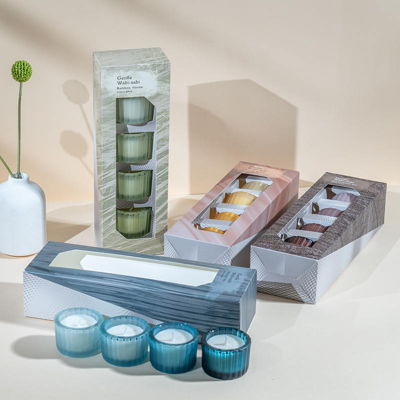 ชุดถ้วยเทียนแก้วแคระลายแนวตั้งขนาดเล็ก 4 ชิ้น