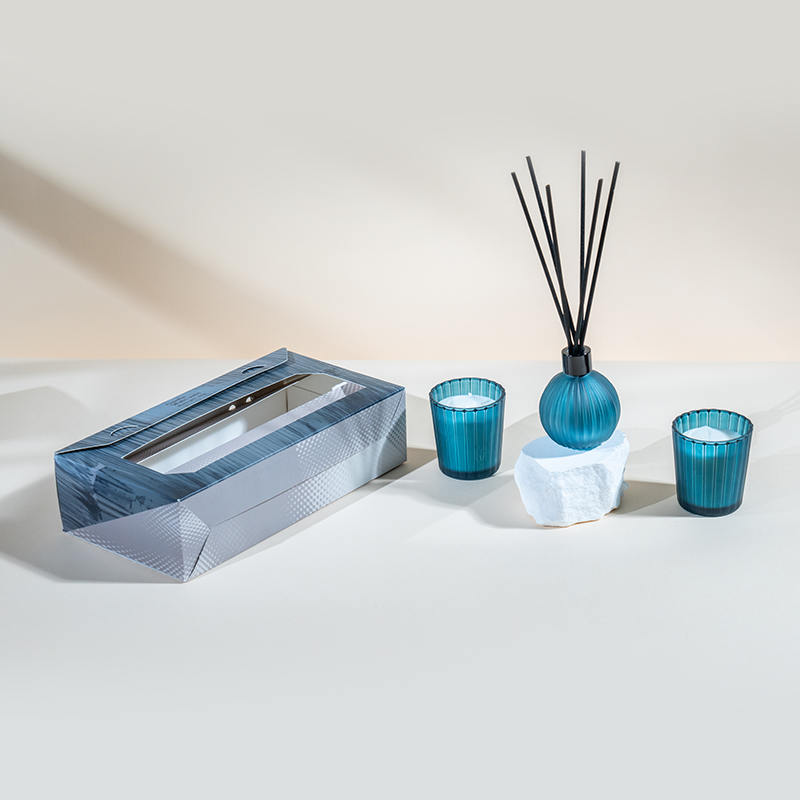 เทียนหอมแก้วเล็กลายแนวตั้ง X2 ขวดกระจายกลิ่นกกลายแนวตั้งเล็ก