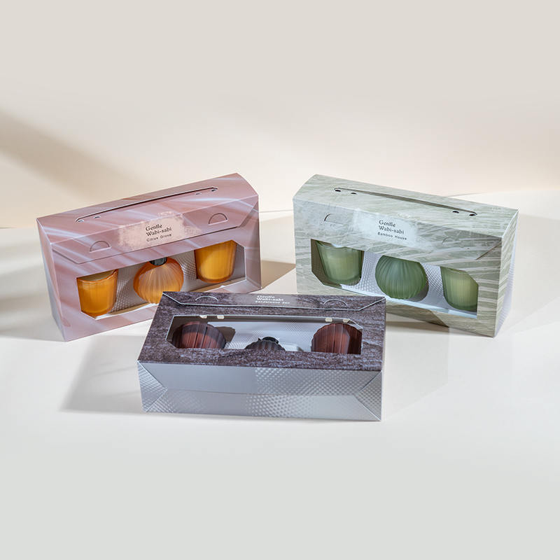 เทียนหอมแก้วเล็กลายแนวตั้ง X2 ขวดกระจายกลิ่นกกลายแนวตั้งเล็ก