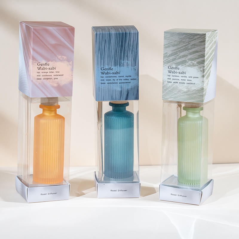 ขวดแก้วกลมลายแนวตั้งสูงผู้ผลิตน้ำมันกระจายกลิ่นกก - ผู้ผลิตน้ำมันกระจายกลิ่น