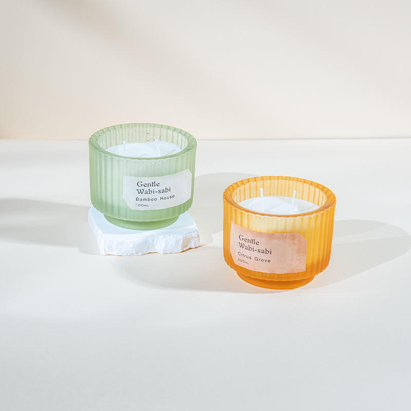 ถ้วยเทียนแก้วกลมมีลายแนวตั้งเทียนหอม-ผู้จำหน่ายเทียนไขถั่วเหลืองเชิงนิเวศ