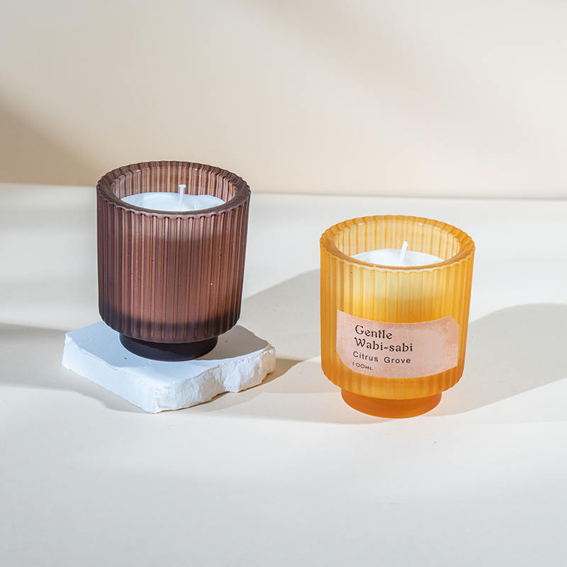 ถ้วยเทียนแก้วกลมมีลายแนวตั้งเทียนหอม-ผู้จำหน่ายเทียนไขถั่วเหลืองเชิงนิเวศ