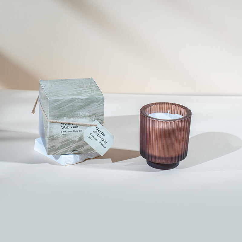 ถ้วยเทียนแก้วกลมมีลายแนวตั้งเทียนหอม-ผู้จำหน่ายเทียนไขถั่วเหลืองเชิงนิเวศ