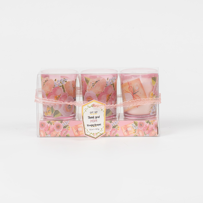 เทียนหอมถ้วยแก้วกลมเล็กคลาสสิกวันแม่ 3 ชิ้นผู้ผลิตเทียนถั่วเหลืองเชิงนิเวศ