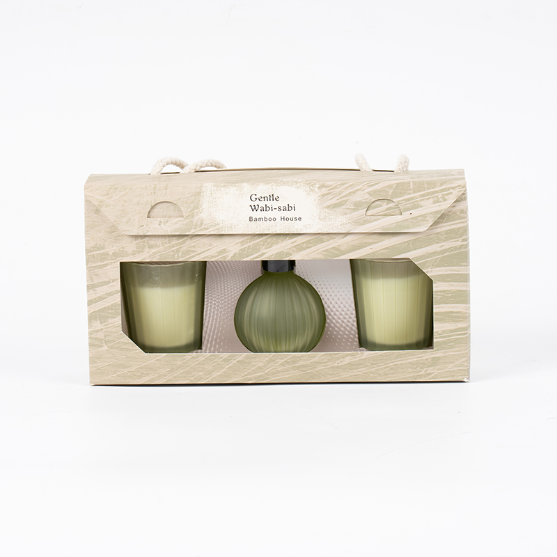 เทียนหอมแก้วเล็กลายแนวตั้ง X2 ขวดกระจายกลิ่นกกลายแนวตั้งเล็ก