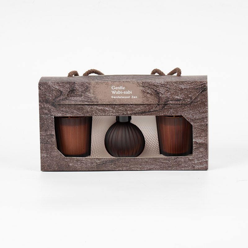 เทียนหอมแก้วเล็กลายแนวตั้ง X2 ขวดกระจายกลิ่นกกลายแนวตั้งเล็ก