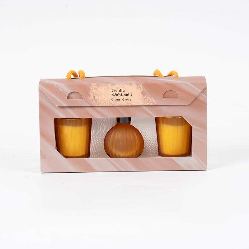 เทียนหอมแก้วเล็กลายแนวตั้ง X2 ขวดกระจายกลิ่นกกลายแนวตั้งเล็ก