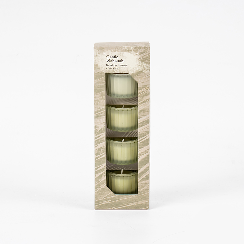 ชุดถ้วยเทียนแก้วแคระลายแนวตั้งขนาดเล็ก 4 ชิ้น