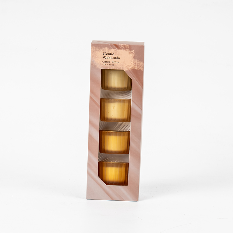 ชุดถ้วยเทียนแก้วแคระลายแนวตั้งขนาดเล็ก 4 ชิ้น