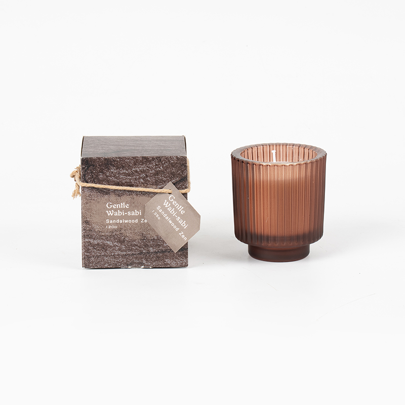 ถ้วยเทียนแก้วกลมมีลายแนวตั้งเทียนหอม-ผู้จำหน่ายเทียนไขถั่วเหลืองเชิงนิเวศ