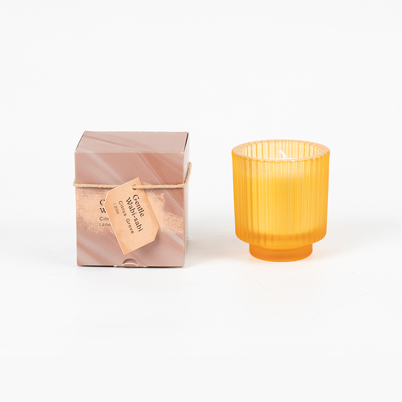 ถ้วยเทียนแก้วกลมมีลายแนวตั้งเทียนหอม-ผู้จำหน่ายเทียนไขถั่วเหลืองเชิงนิเวศ