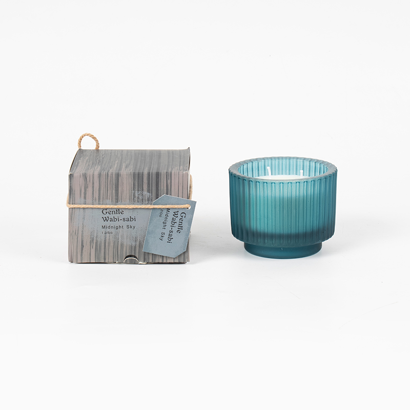 ถ้วยเทียนแก้วกลมมีลายแนวตั้งเทียนหอม-ผู้จำหน่ายเทียนไขถั่วเหลืองเชิงนิเวศ